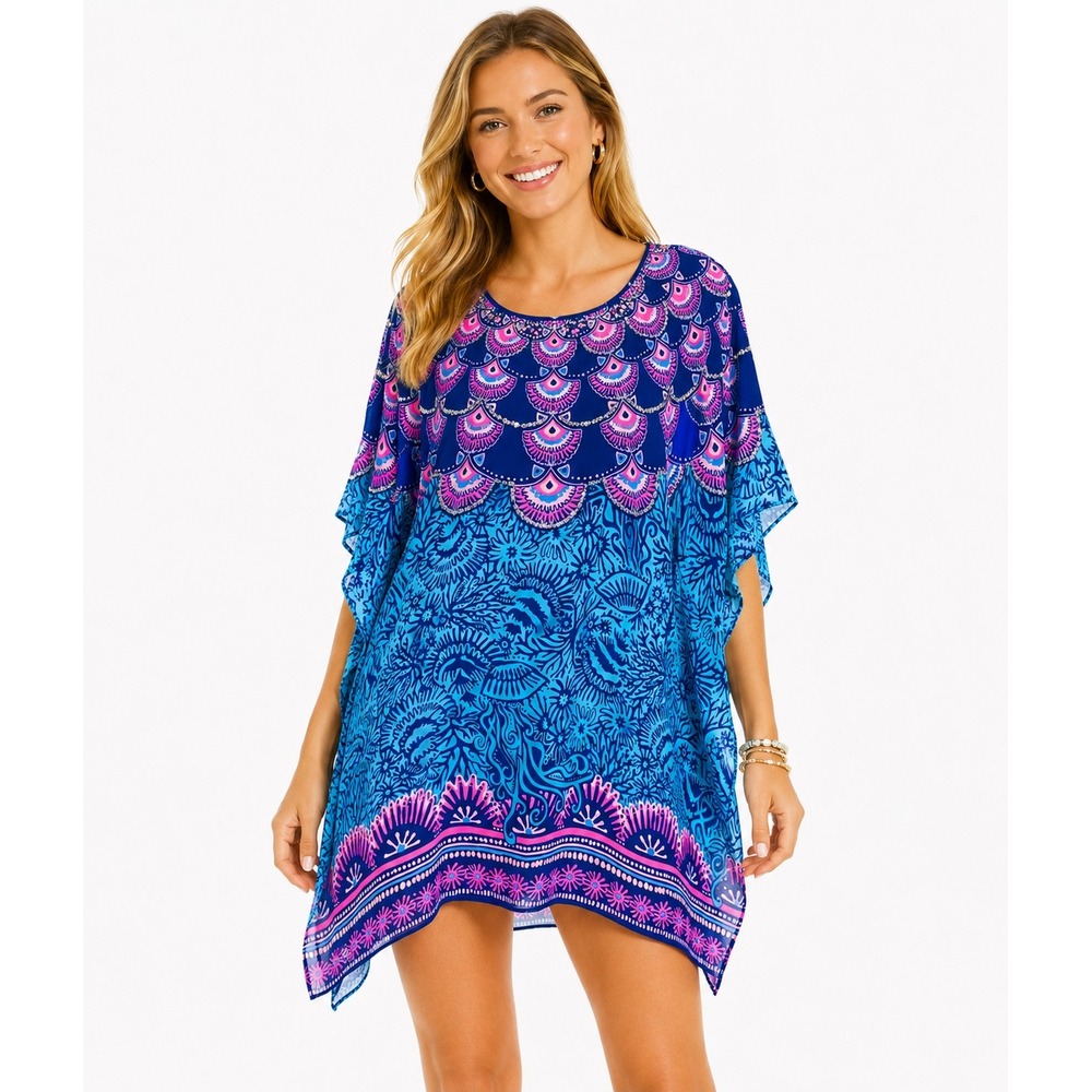 Lilly Pulitzer Roux Coverup Bermuda Blue Ocean Motion Sequin Kaftan XXS NWT